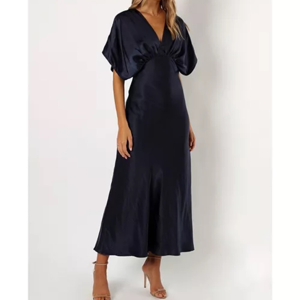 Elegant Navy Blue Satin Dress